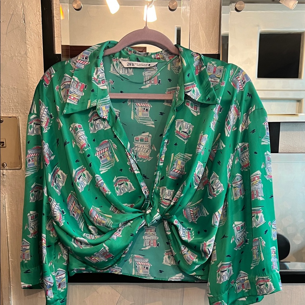 Zara Vibrant Green Printed Blouse